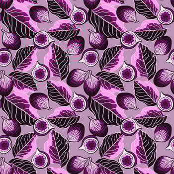 Seamless pattern with figs and leaves in flat technique vector