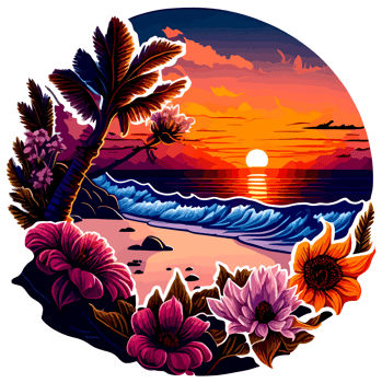 Beach with Sunset View Sticker with png