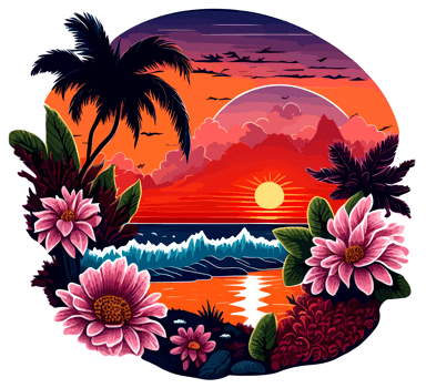 Beach Sunset Sticker in Painting Style with png