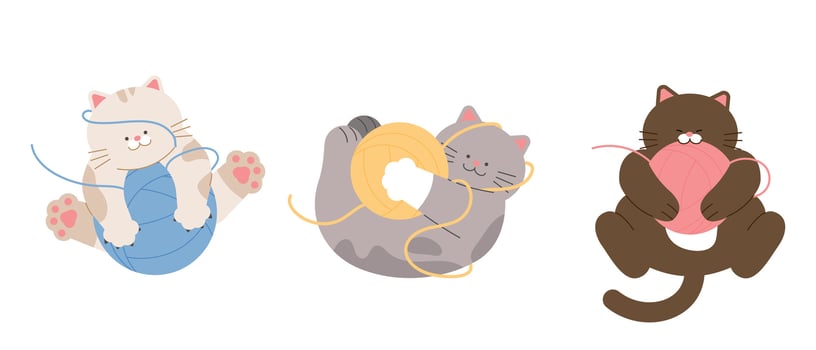 Cute cat. Cats playing with yarn. vector