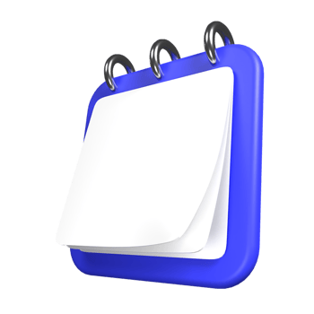 A blue and white calendar with a white paper on it. png