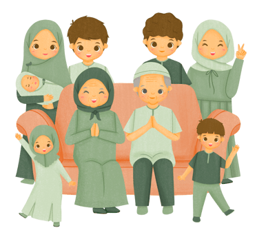 Muslim Family Characters Celebrate Eid Mubarak png