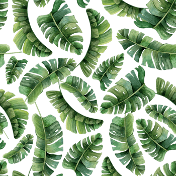 Tropical palm leaves watercolor seamless pattern with green jungle plants. Hand drawn exotic nature for prints, fabric or wallpapers png