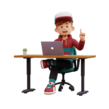 3d male character got an idea while working on a laptop png