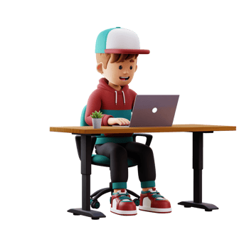 3d male character working on a laptop png