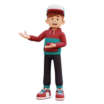 3d male character presenting to the right png