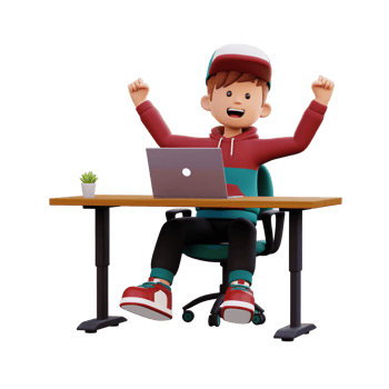 3d male character happy working on a laptop png