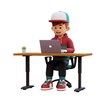 3d male character working on a laptop png