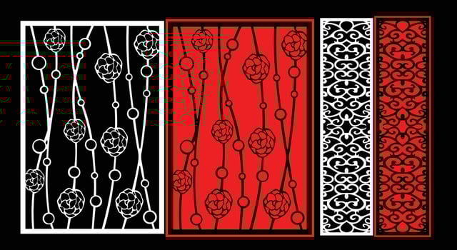 Decorative wall panels set Jali design CNC pattern, laser cutting pattern, router CNCcutting.Jali Laser cut decorative panel set with lace pattern vector