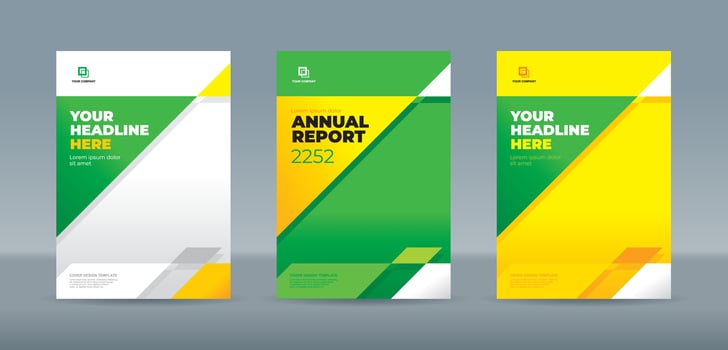 Random modern green, yellow and white triangles, book cover template. A4 size book cover template for annual report, magazine, booklet, proposal, portfolio, brochure, poster vector