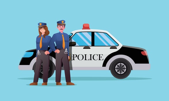 Police officer with police patrol car vector illustration