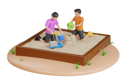 children playing in the sandbox. Sand pit children's playground. builds castles from sand. Children's playground. 3d illustration png