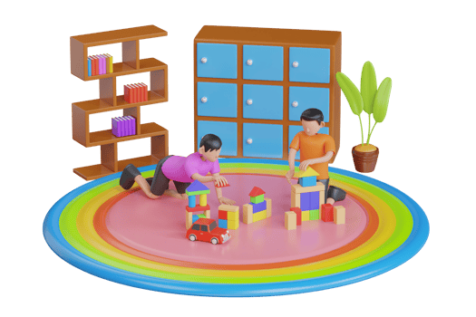 3d illustration of children playing with colorful toy blocks. playing colorful wood blocks stack game. Creative playing of kid development concept png