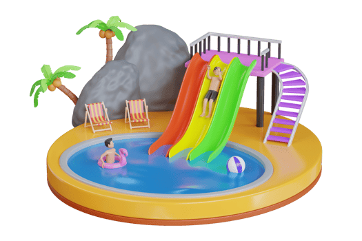 3D Aqua park with water slides. Playground slide. Play area for children. 3d illustration png