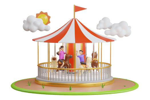 Carousel with horses or merry-go-round for children. sitting on carousel horse. 3d illustration png
