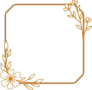 Elegant gold square flowers and leaves frame for wedding invitations, engagement invitations, logos, greeting card png