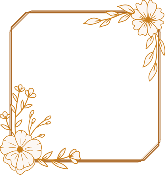 Elegant gold square flowers and leaves frame for wedding invitations, engagement invitations, logos, greeting card png