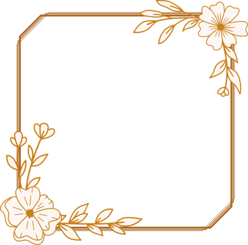 Elegant gold square flowers and leaves frame for wedding invitations, engagement invitations, logos, greeting card png
