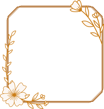 Elegant gold square flowers and leaves frame for wedding invitations, engagement invitations, logos, greeting card png
