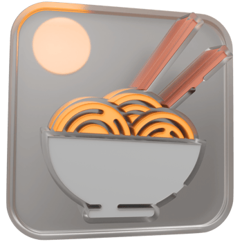 3d noodles icon with transparent glass box and high quality render image png