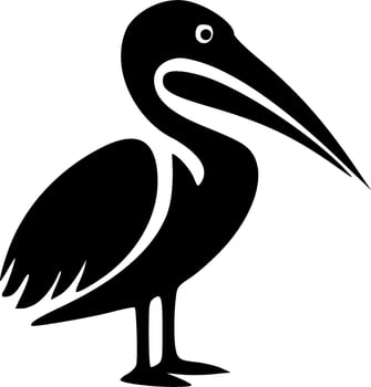 Standing pelican black outlines monochrome vector illustration