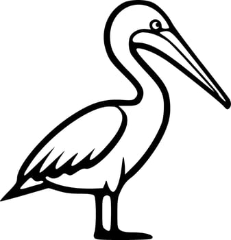 Pelican bird black outlines monochrome vector illustration