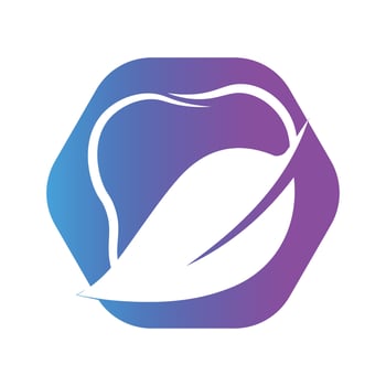 Tooth logo dental care with leaf hexagon shape vector illustration