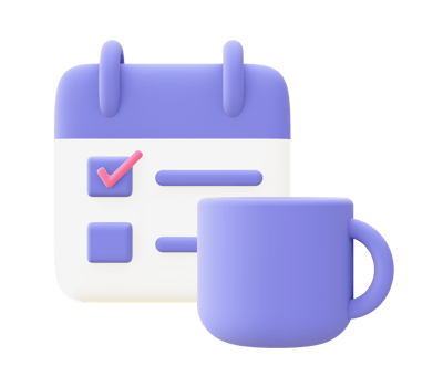 3d illustration icon of purple Coffee and work for UI UX web mobile apps social media ads design png