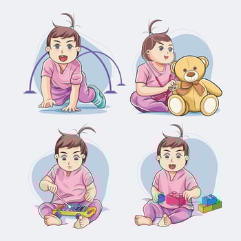 Set of cute baby girl characters vector illustration pro download
