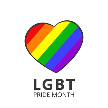 LGBT Pride Month lettering with heart in colors of rainbow flag. Cartoon vector