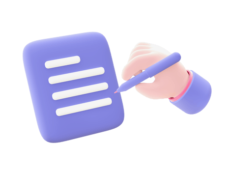 3d illustration icon of purple hand Writing with pen for UI UX web mobile apps social media ads design png
