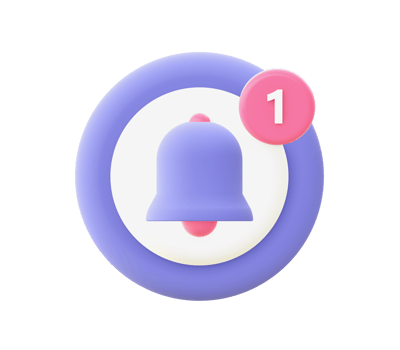 3d illustration icon of Simple purple Notification with bell for UI UX web mobile apps social media ads design png