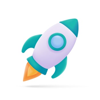 3D rocket. Startup business idea. The rapid growth of small businesses vector