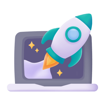 3D rocket coming out of computer monitor concept of commitment to business goals png