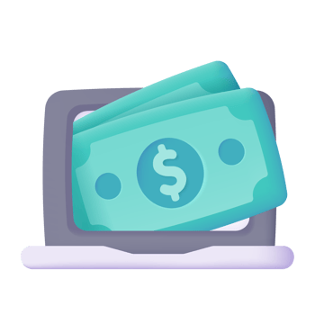3D dollar money jumping off computer monitor The concept of financial transactions on the internet. png