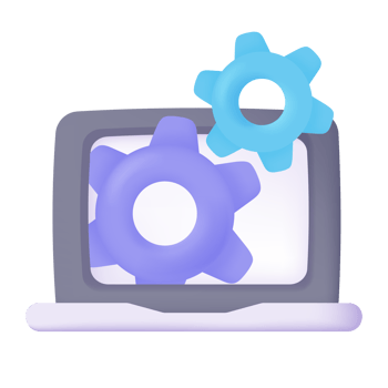 3D gears in a computer monitor Online web site maintenance repair concept png
