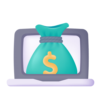 3D money bag in computer monitor online savings concept png