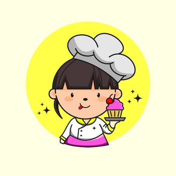 cute chef with cup cake illustration cartoon vector