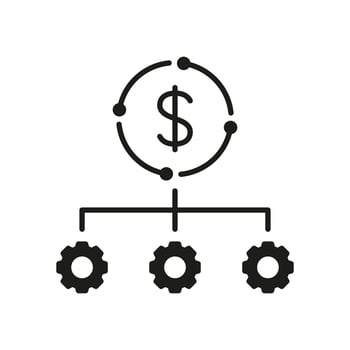 Effective Finance Investment Silhouette Icon. Money Management Industry Glyph Pictogram. Business Optimization Symbol. Gear and Dollar Optimize Process Solid Sign. Isolated Vector Illustration