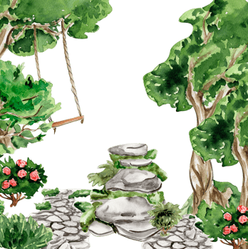 Composition with green tree and bushes . png