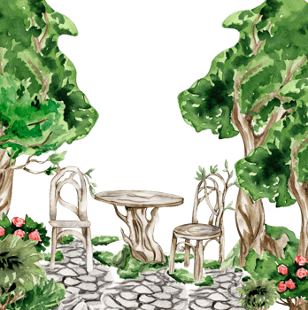 Composition with green tree and bushes . png