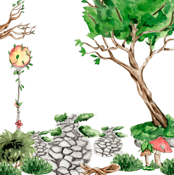 Composition with green tree and bushes . png