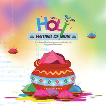 illustration of Happy Holi India Color Festival Celebration Greetings Design and Colorful Holi Powder Spray Background. vector