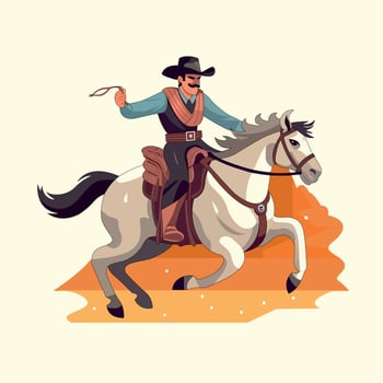 Cowboy Riding Horse Vector Illustration