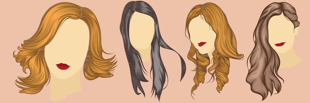 Beautiful hairstyle woman modern fashion for assortment. long hair, short hair, curly hair salon hairstyles and trendy haircut vector icon set isolated on white background.