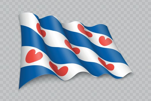 3D Realistic waving Flag of Friesland is a state of Netherlands vector