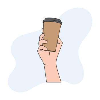 a hand holding a brown drinking glass vector