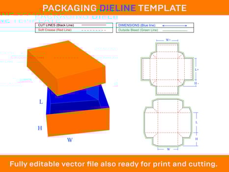 Gift Box Template, With Lid Dieline Template SVG, Ai, EPS, PDF, JPEG, PNG files vector
