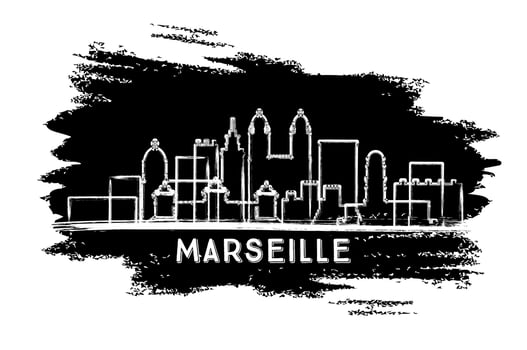 Marseille France City Skyline Silhouette. Hand Drawn Sketch. Business Travel and Tourism Concept with Modern Architecture. vector