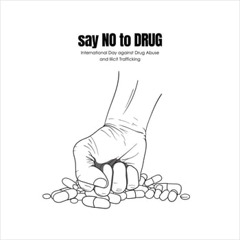 Hand punching drugs hand drawn illustration design for say no to drug campaign design vector